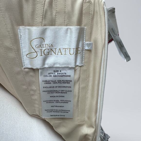 Galina Signature One-Shoulder Champagne Wedding Gown/ Dress - Size 6 - Picture 8 of 8